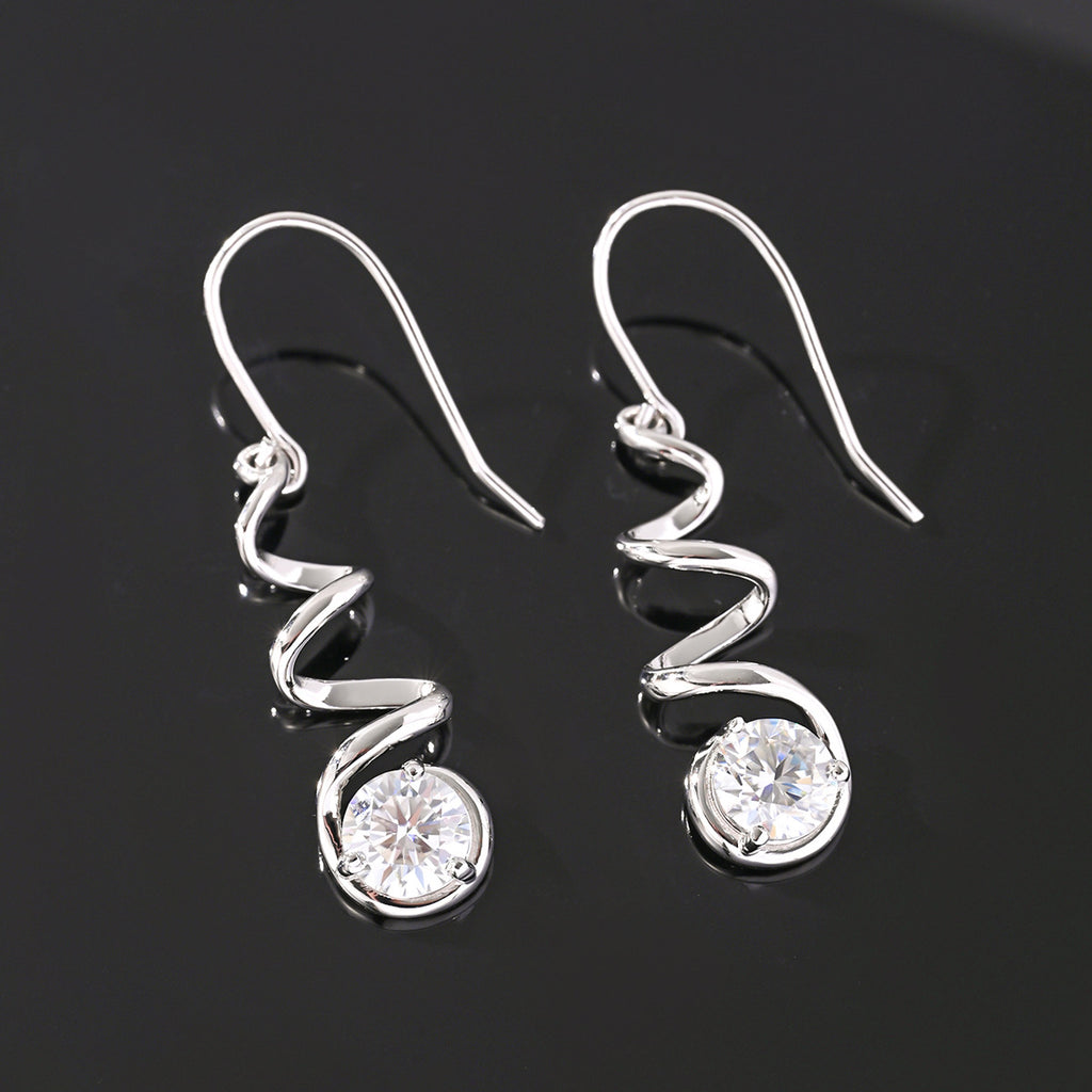 Geometric Spiral 925 Sterling Silver Long Drop Earrings