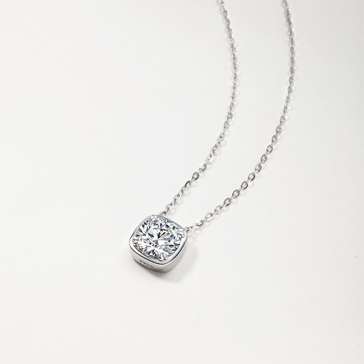 Modern Minimalist Rounded Square Moissanite Silver Tone 925 Sterling Silver Necklace