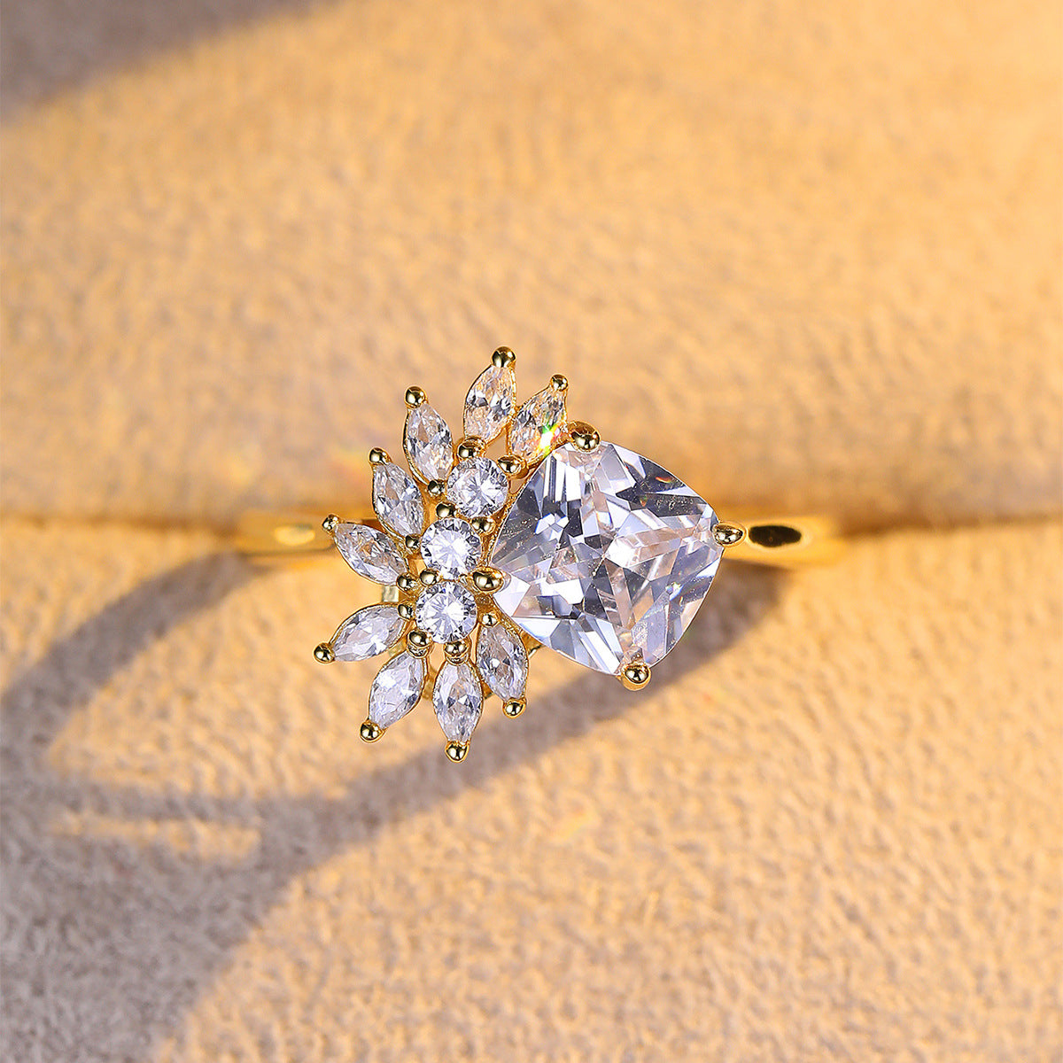 Princess Style Petal Cluster Cushion Cut Moissanite 925 Sterling Silver Ring