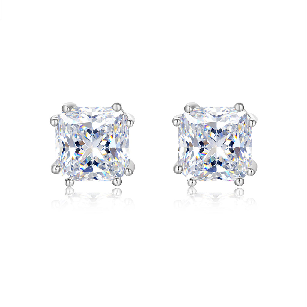 Square Princess Cut D Color Moissanite  In 925 Sterling Silver Stud Earrings