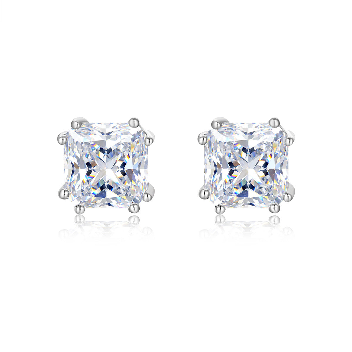Square Princess Cut D Color Moissanite  In 925 Sterling Silver Stud Earrings