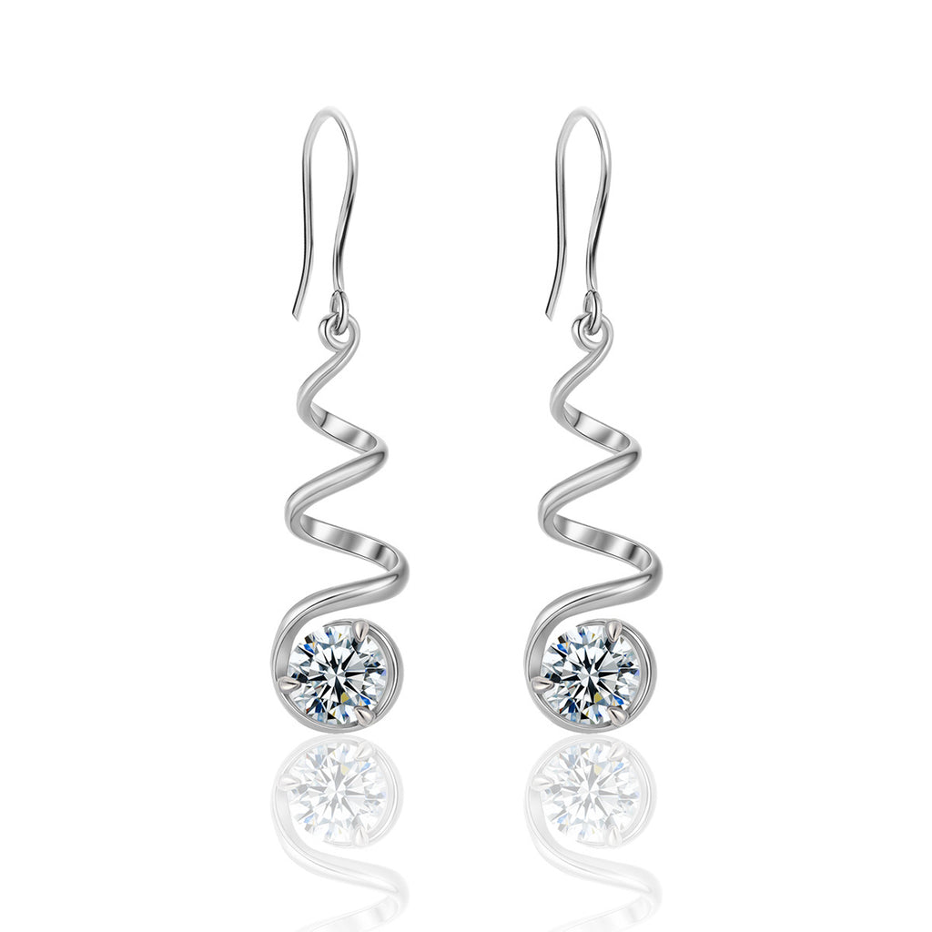 Geometric Spiral 925 Sterling Silver Long Drop Earrings