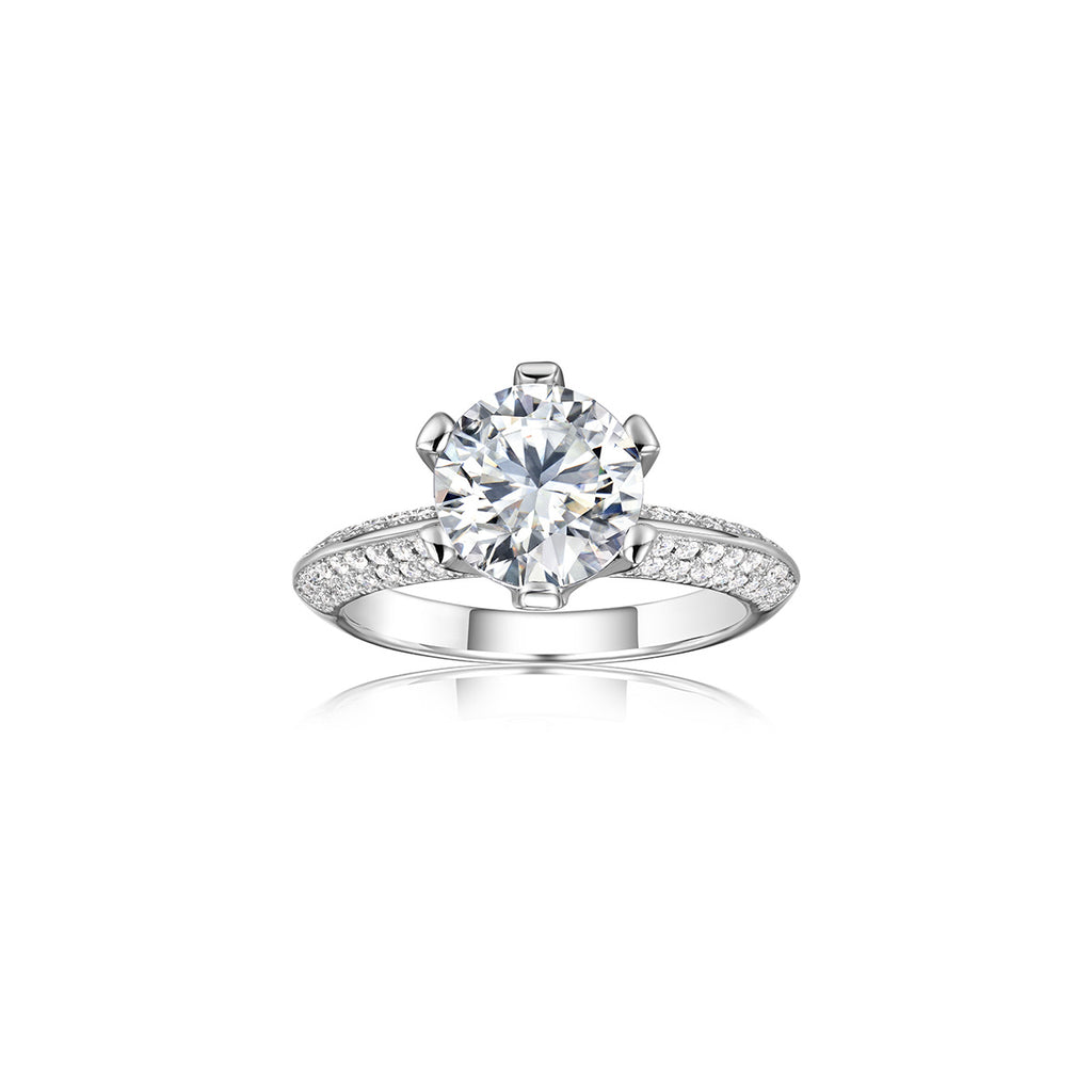 Round Brilliant Moissanite Pave Band 925 Sterling Silver Ring