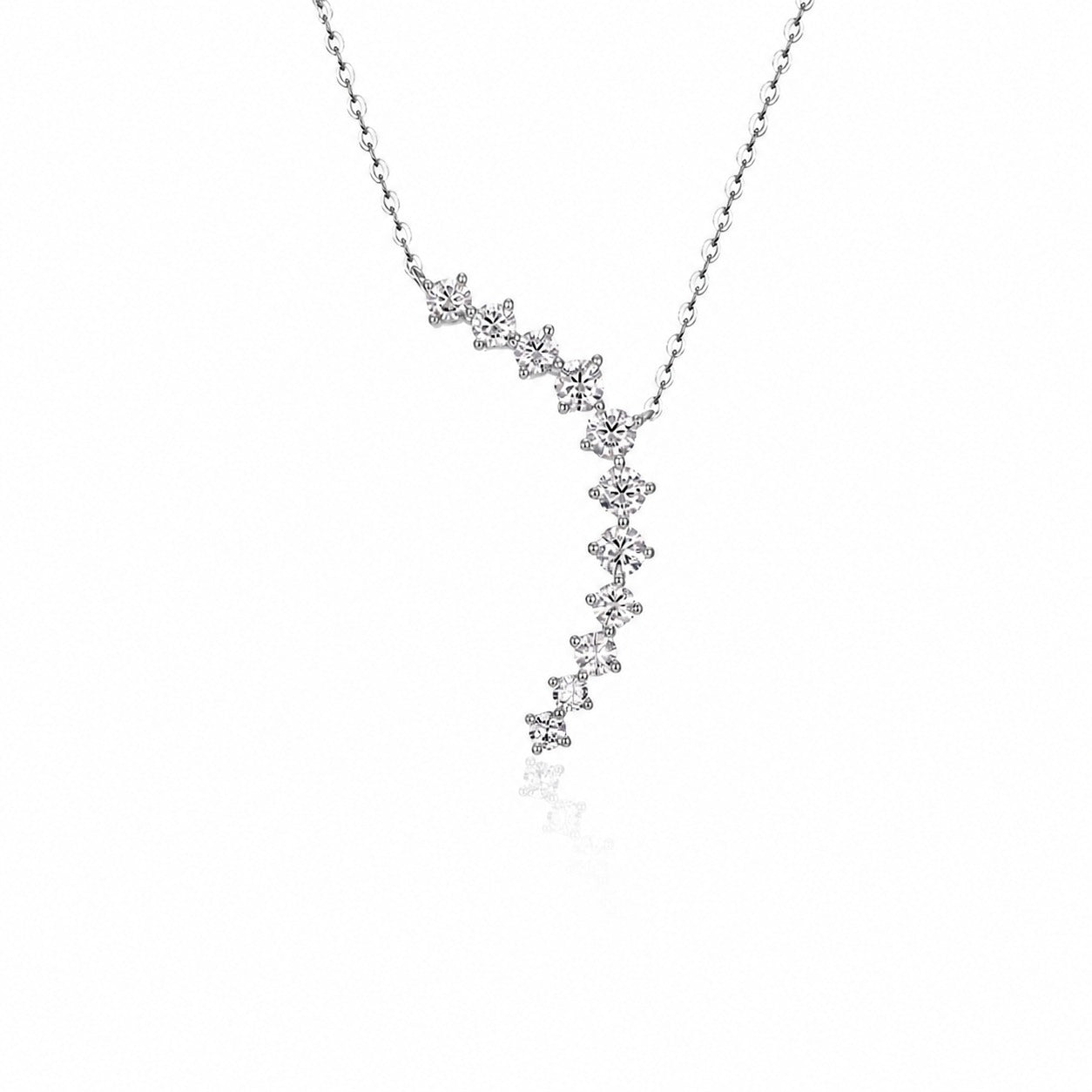 Asymmetrical Wave Geometric White Moissanite S925 Sterling Silver Necklace