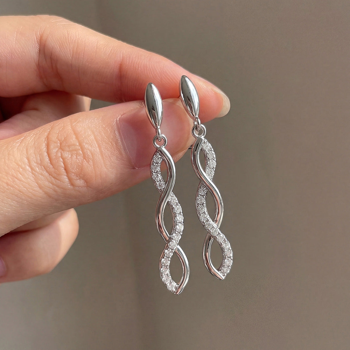 Moissanite Twist Infinity Drop Earrings In 925 Sterling Silver Geometric Dangle Earrings