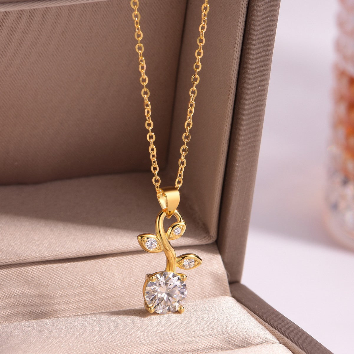 Natural Branch Leaf Moissanite  925 Sterling Silver Necklace