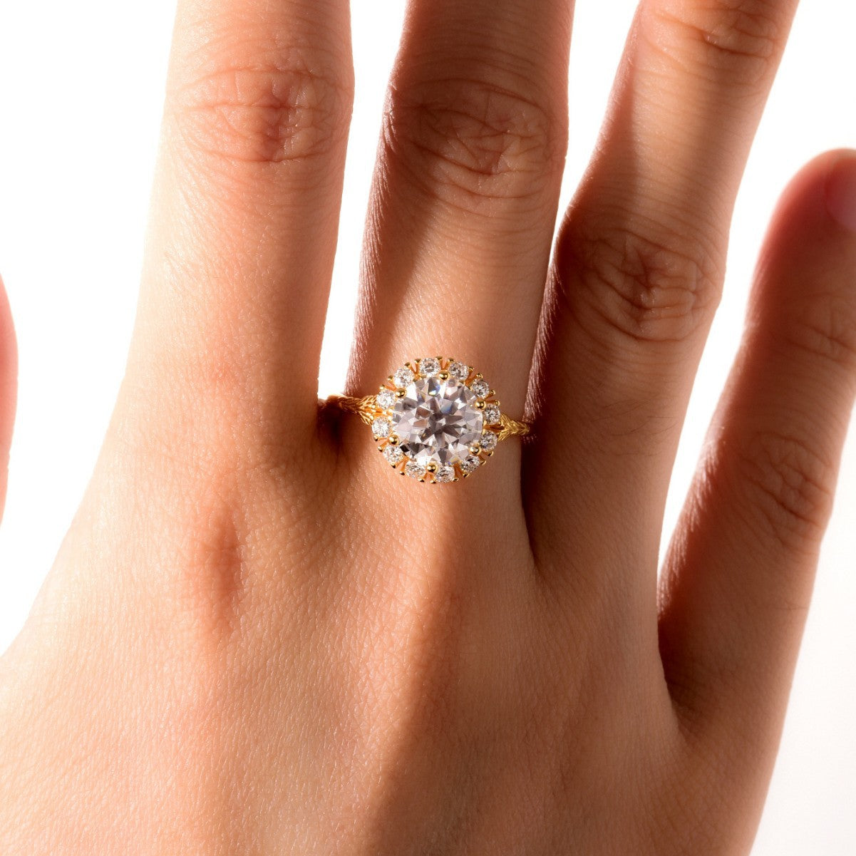 Oval Sunflower Halo Moissanite Ring 925 Sterling Silver Ring