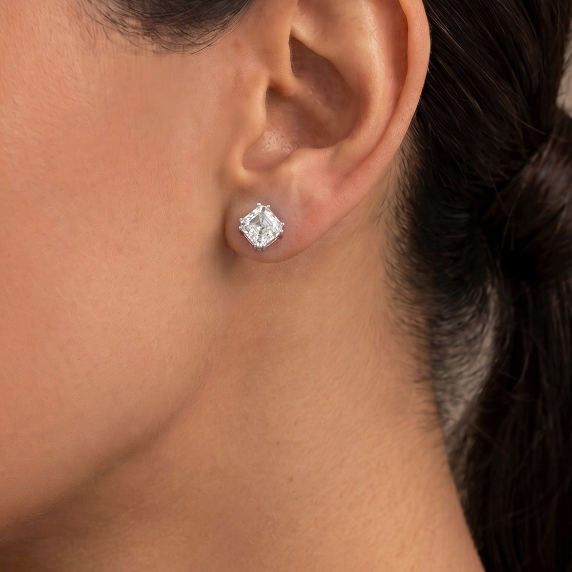 Square Princess Cut D Color Moissanite  In 925 Sterling Silver Stud Earrings
