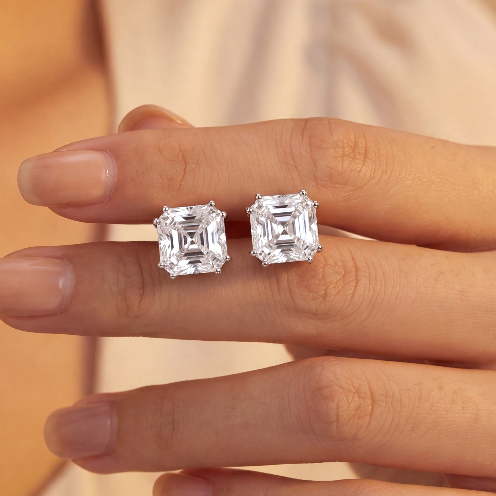 Square Princess Cut D Color Moissanite  In 925 Sterling Silver Stud Earrings