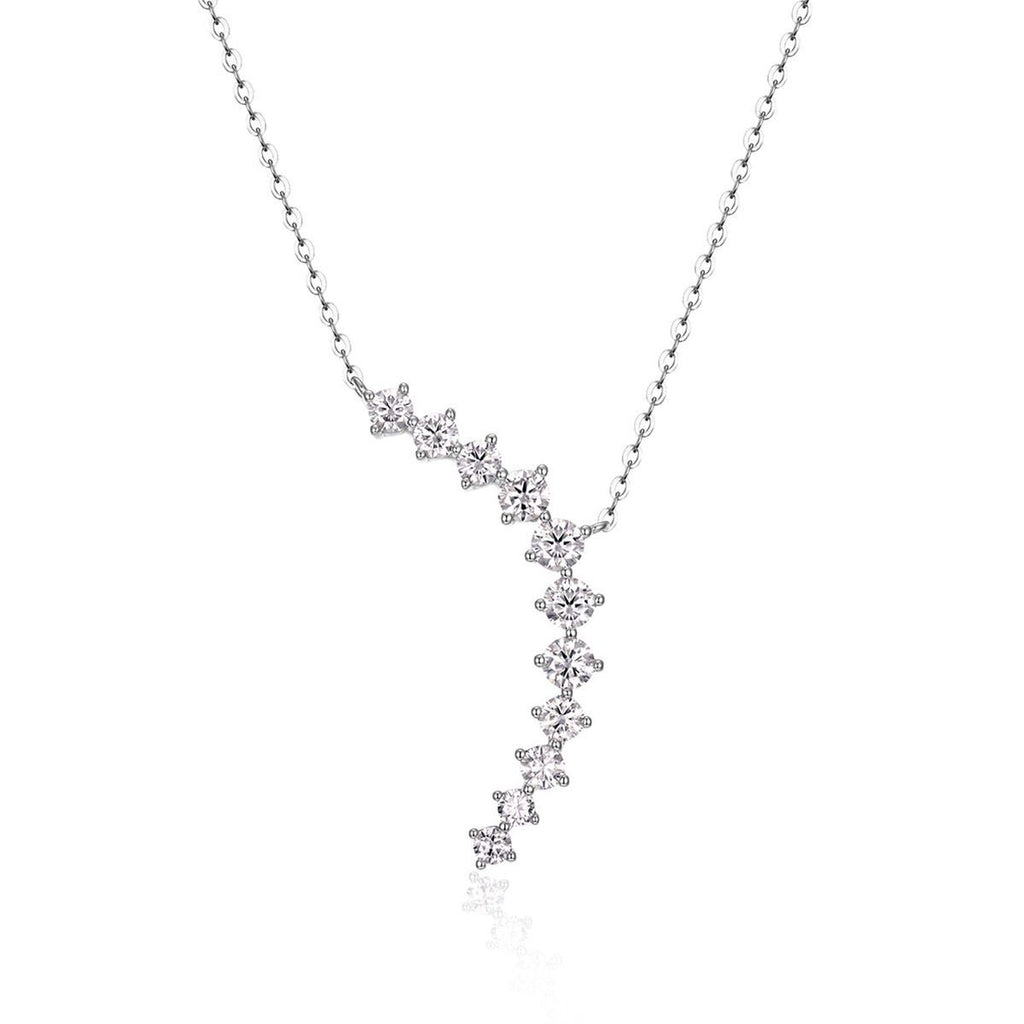 Asymmetrical Wave Geometric White Moissanite S925 Sterling Silver Necklace