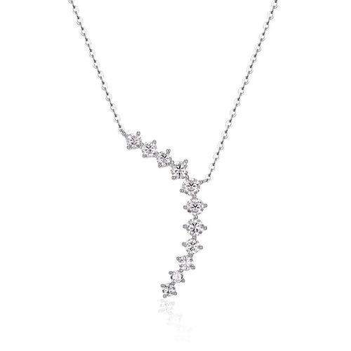 Asymmetrical Wave Geometric White Moissanite S925 Sterling Silver Necklace