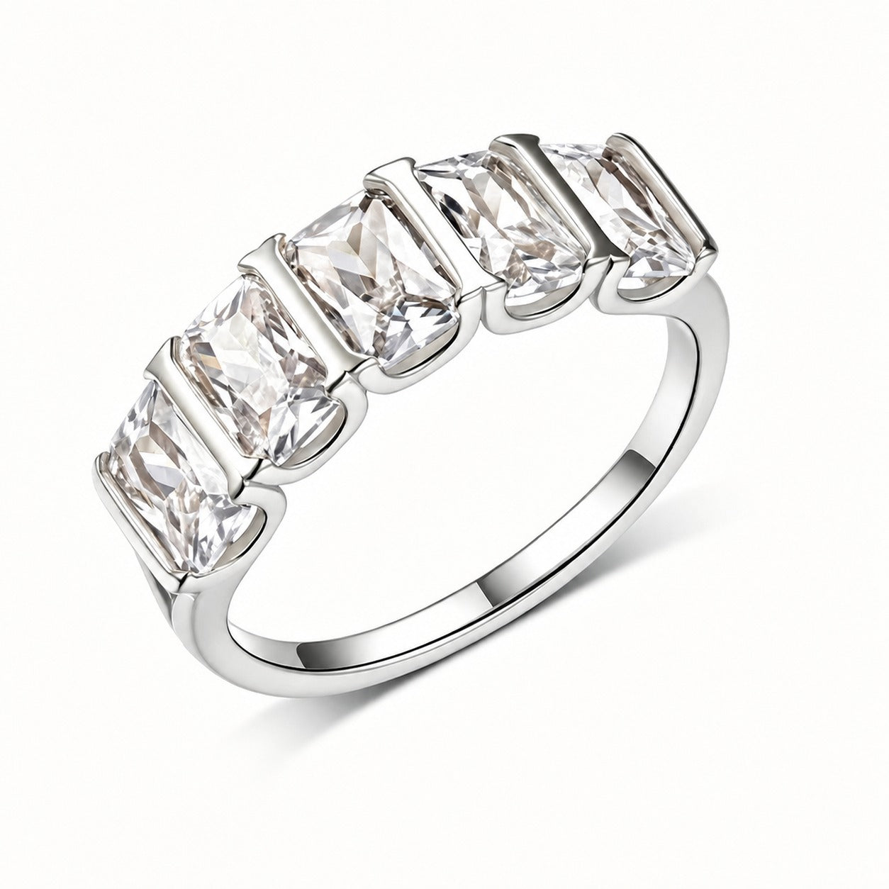 Five Stone Geometric Moissanite 925 Sterling Silver Rectangular Ring