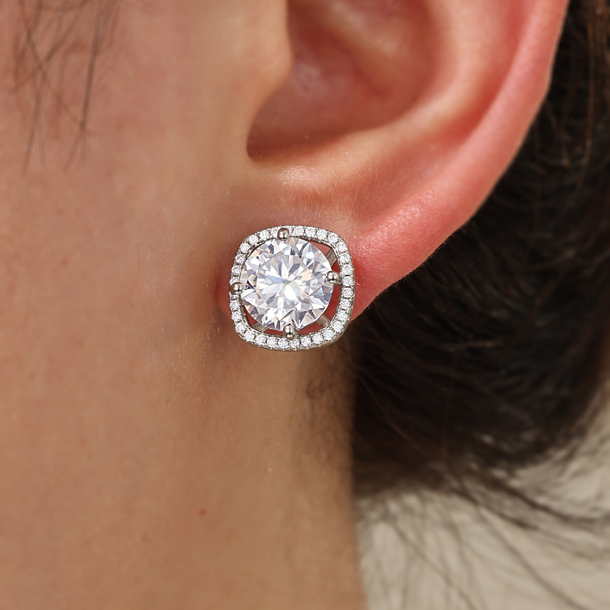 White D Color Moissanite Cushion 925 Sterling Silver Earrings