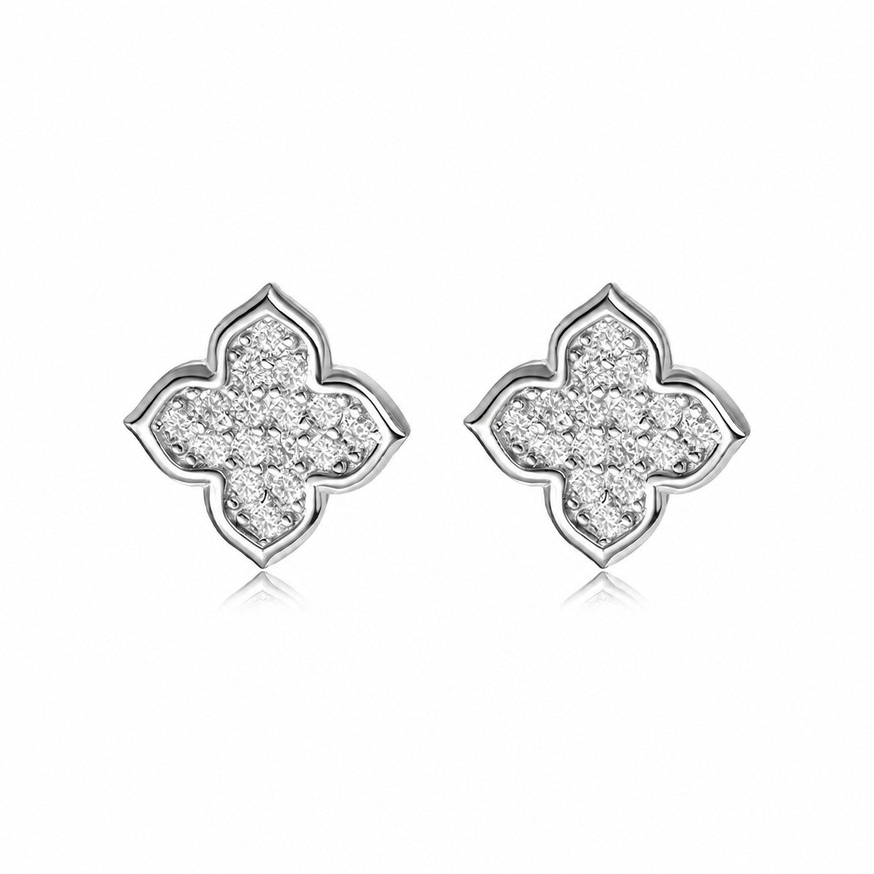 White Moissanite Clover Flower Stud Earrings In 925 Sterling Silver Stud Earrings