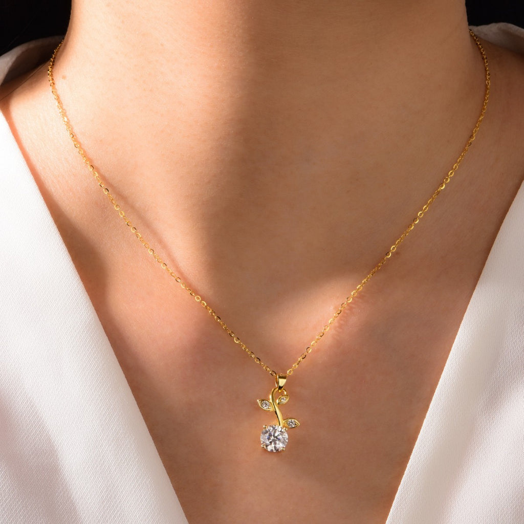 Natural Branch Leaf Moissanite  925 Sterling Silver Necklace