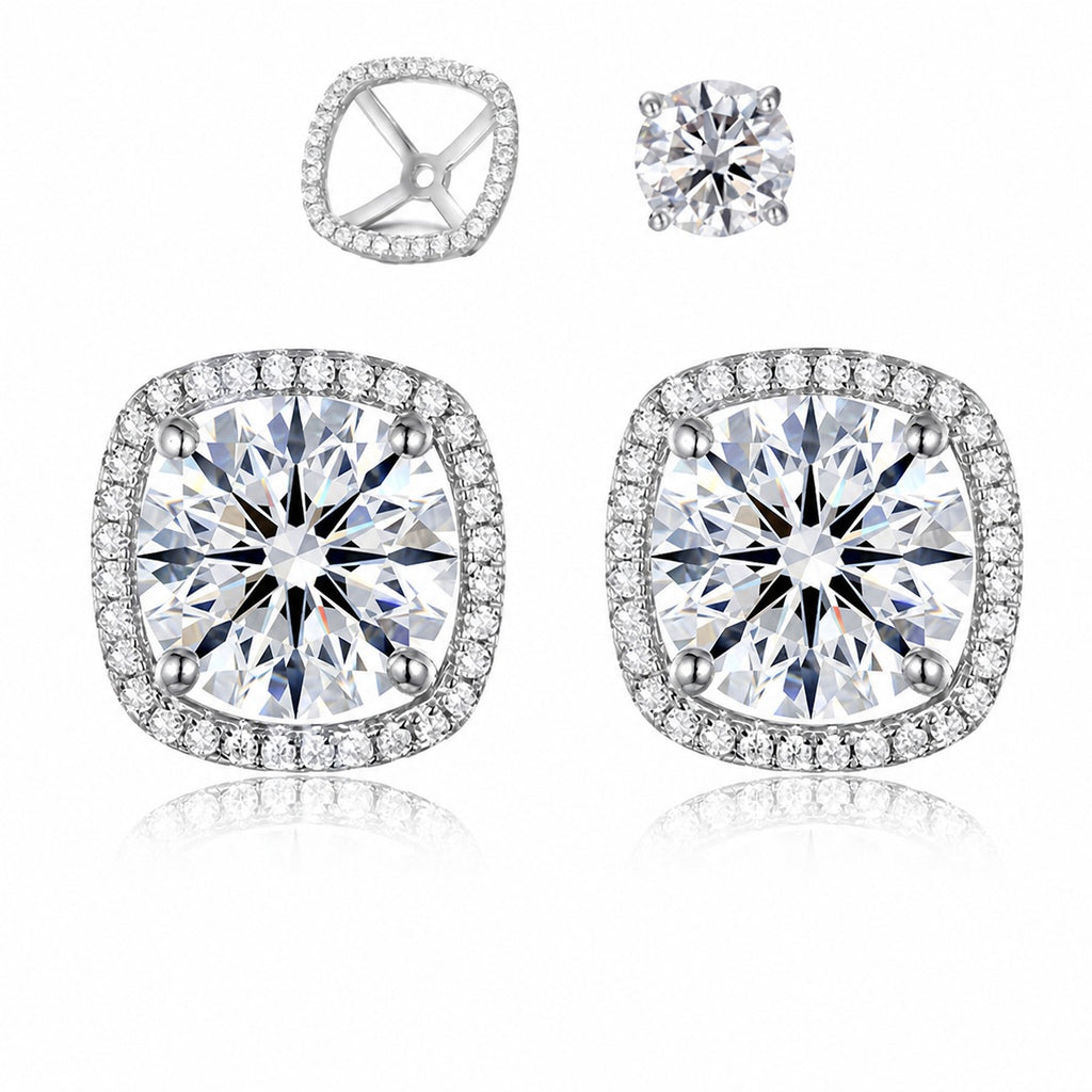 White D Color Moissanite Cushion 925 Sterling Silver Earrings