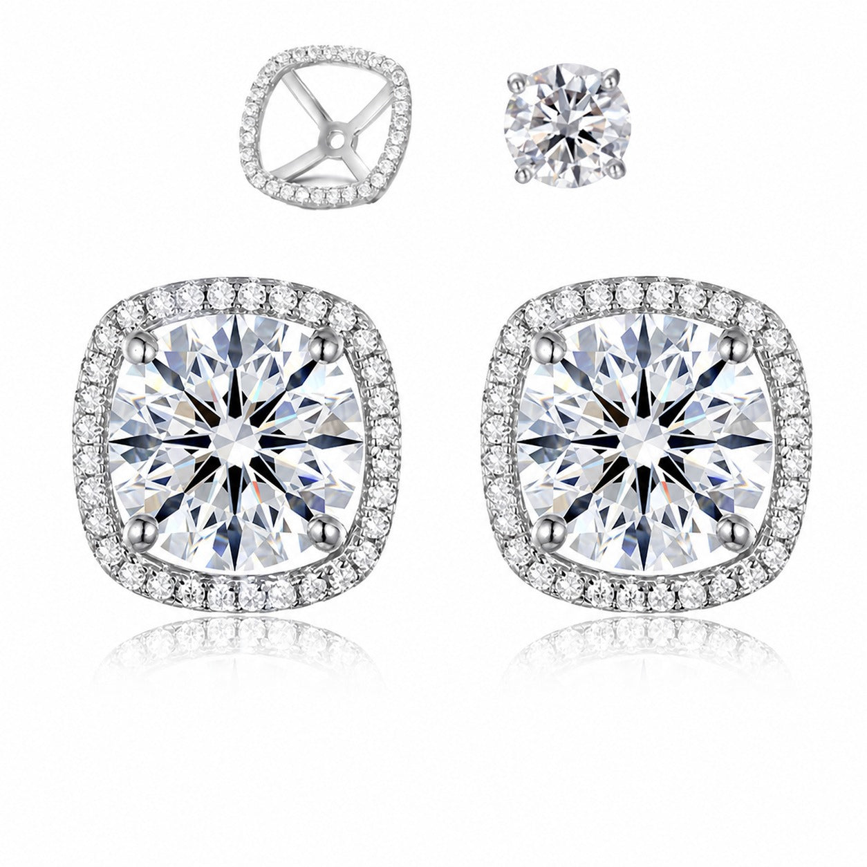 White D Color Moissanite Cushion 925 Sterling Silver Earrings