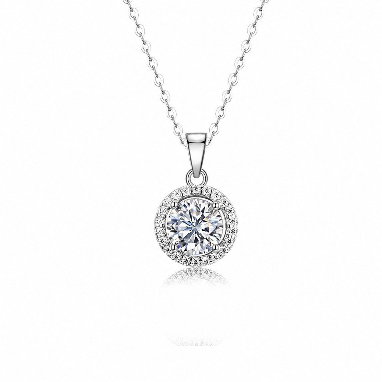 Round Halo White Moissanite 925 Sterling Silver Pendant Necklace